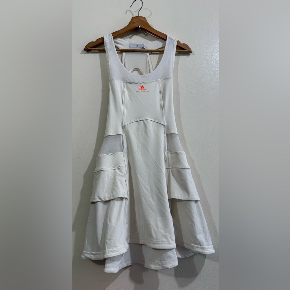 Stella McCartney White Layered High-Low Athletic Dress with Orange Logo